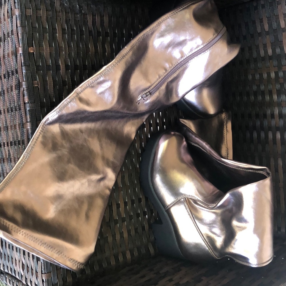 Silver knee high boots